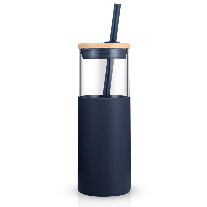 TroncoÂ® 24 oz Glass Tumbler with Lids and Straw, Reusable Iced Coffee Cup & Smoothie Cup with Bamboo Lid, Silicone Sleeve, Dishwasher Safe, BPA-Free Borosilicate Glass, 1 Pack - Image 2